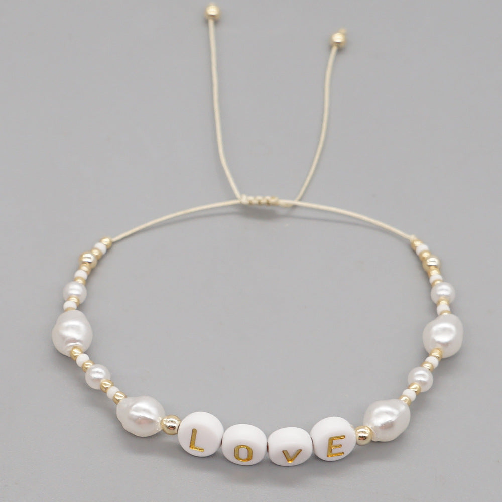 Pearl Bead Acrylic Letter Handmade Beaded Friendship Bracelets