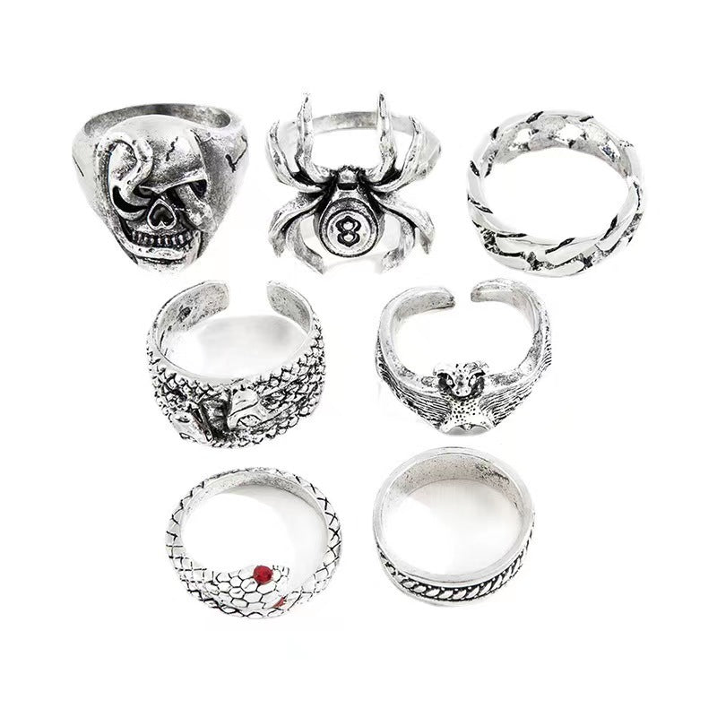 Creative Retro Dark Personality Spider Snake Bat Skull Double-headed Hip Rings