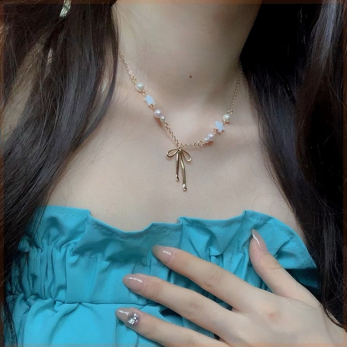 Heart Bow Pearl Korean Artsy Temperament Necklaces