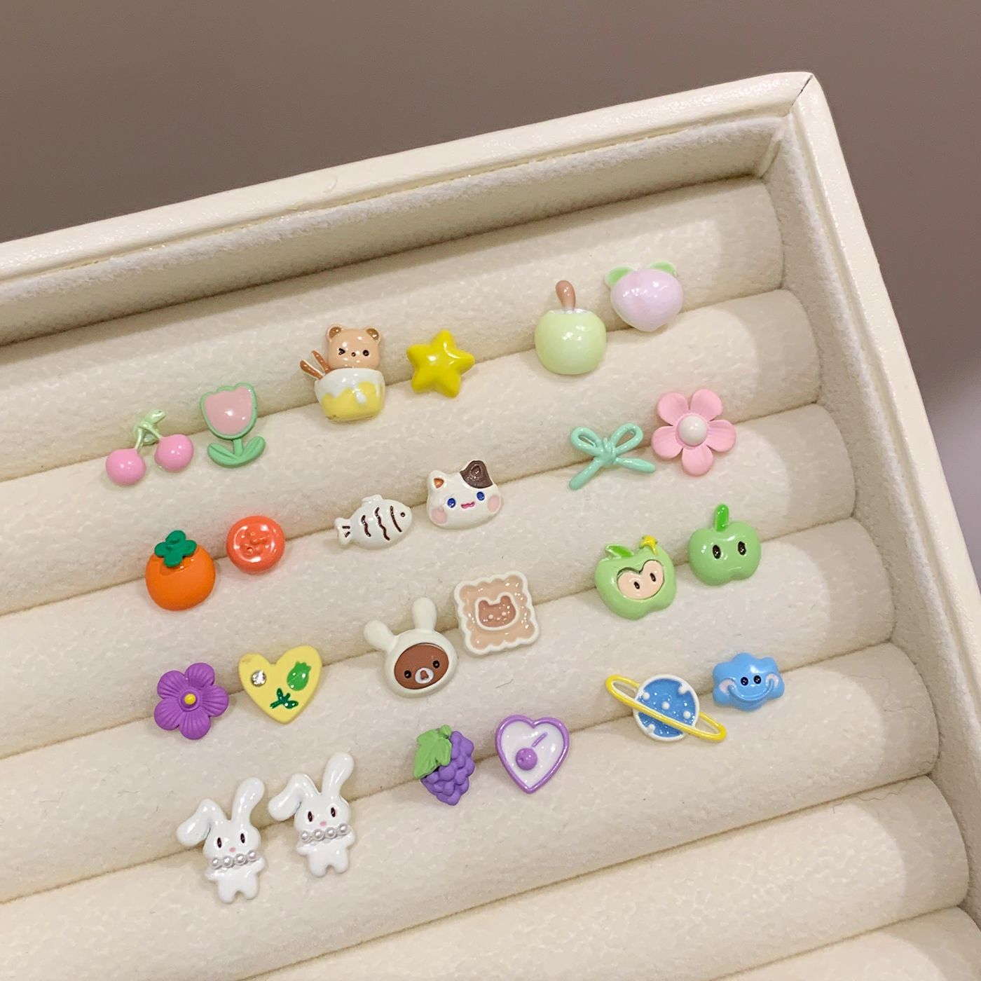 Colorful Fruit Cat Female Sier Needle Cartoon Cute Sweet Design Rings
