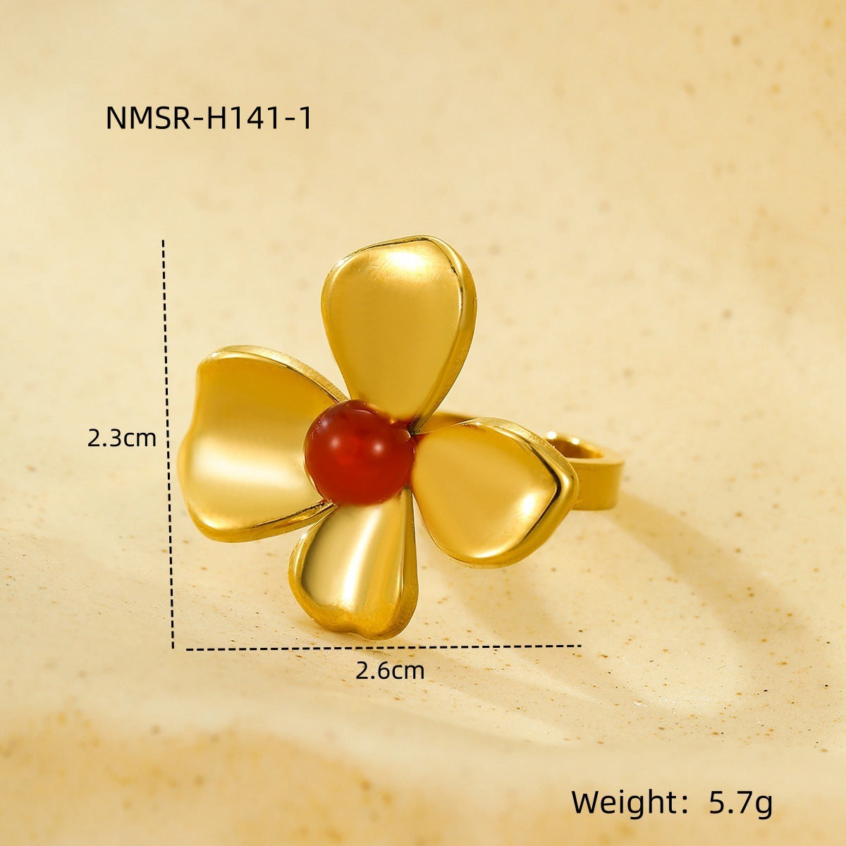 Stainless Steel Flower Inlaid Natural Stone Exquisite Design Open Rings