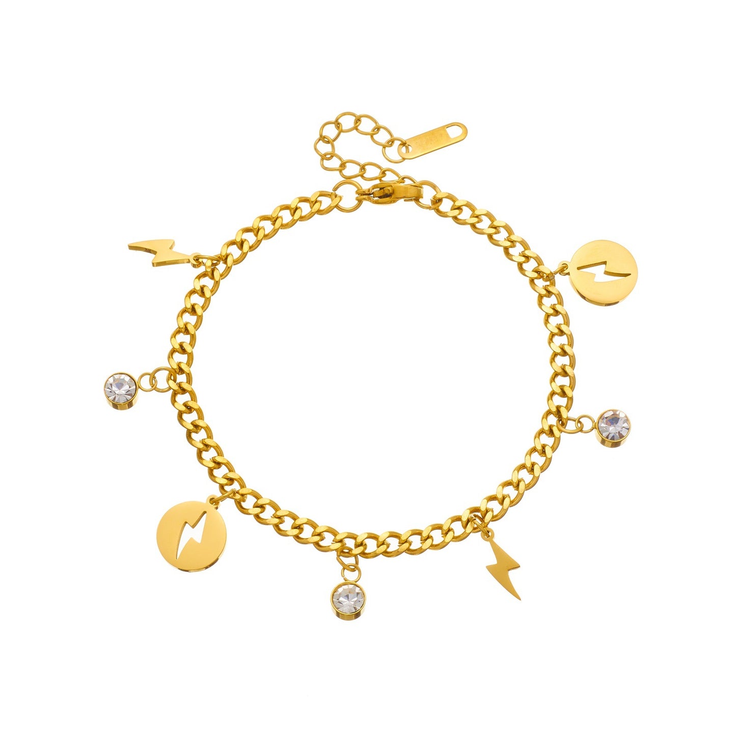 Women's Gold-plated Stainless Steel Diamond Lightning Round Bracelet