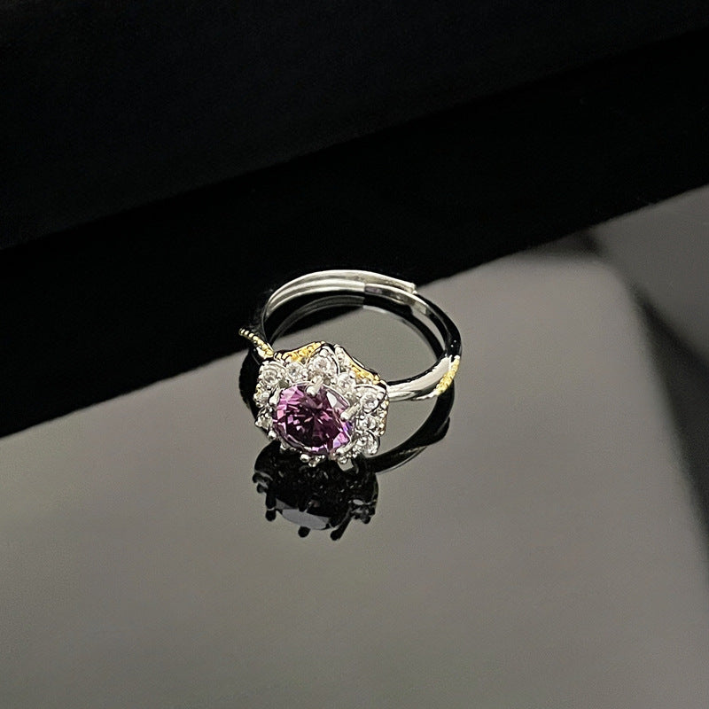 Purple Diamond Zircon High-grade Temperament Open Female Cold Style Rings