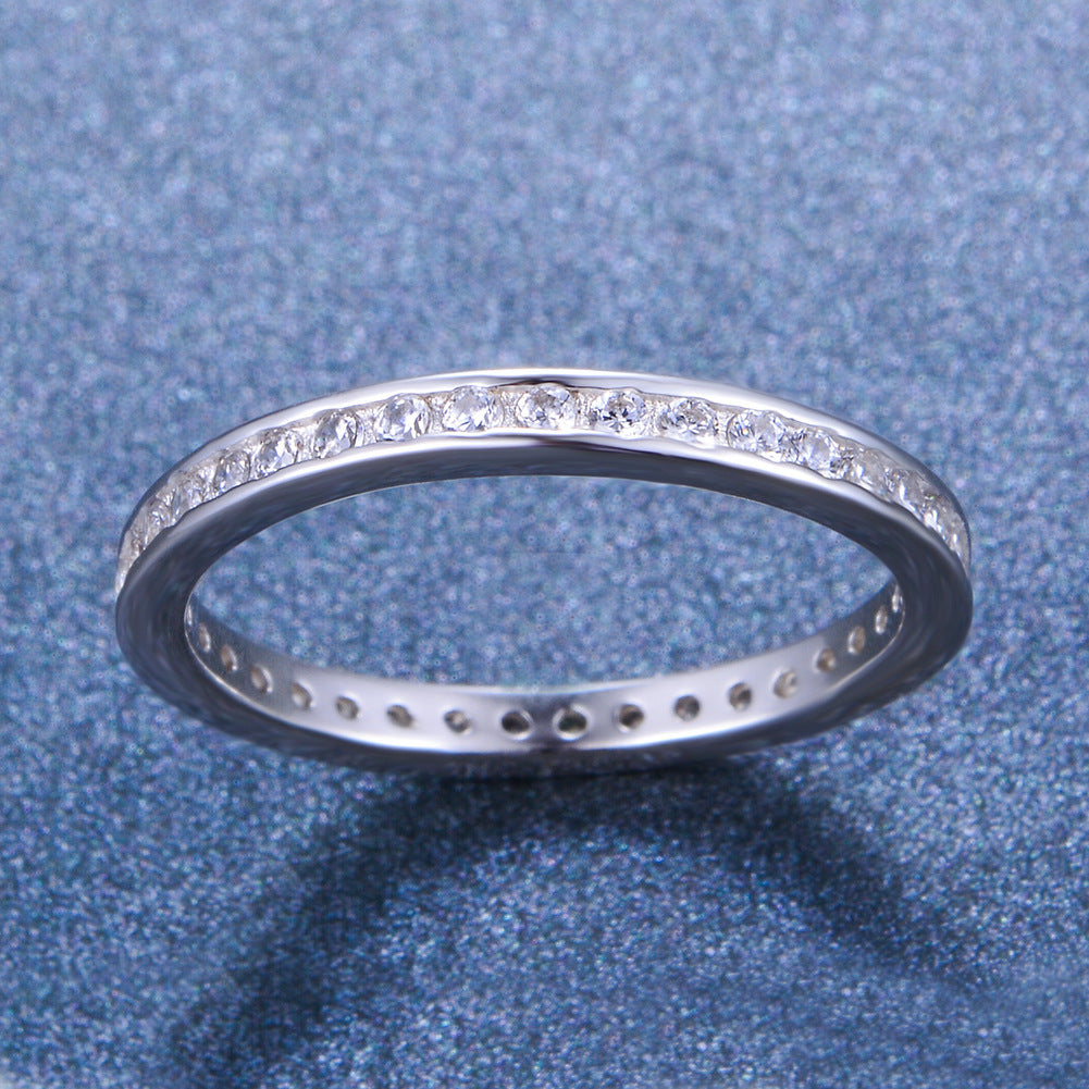 Sterling Sier Circle White Diamond Inlaid Zircon Ring