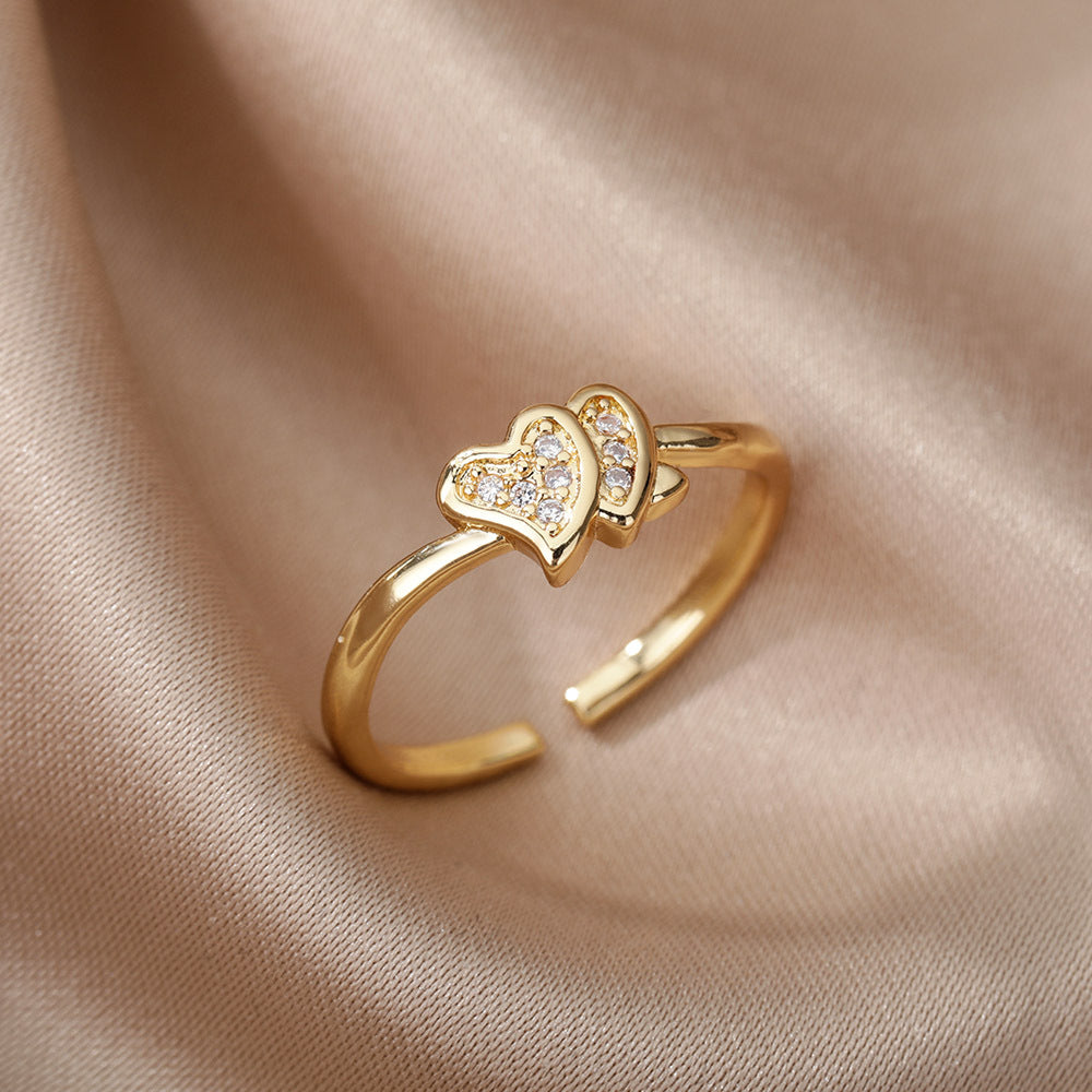Heart-shaped Simple Gold-plated Female Opening Design Ring