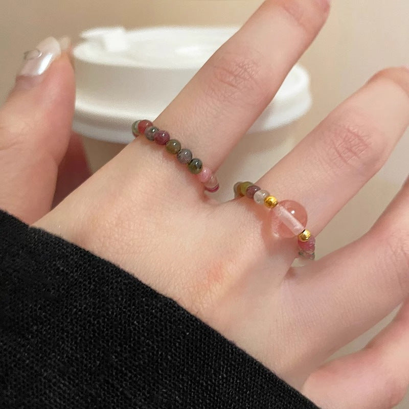 Female Retro Ethnic Style Elastic String Index Finger Ring