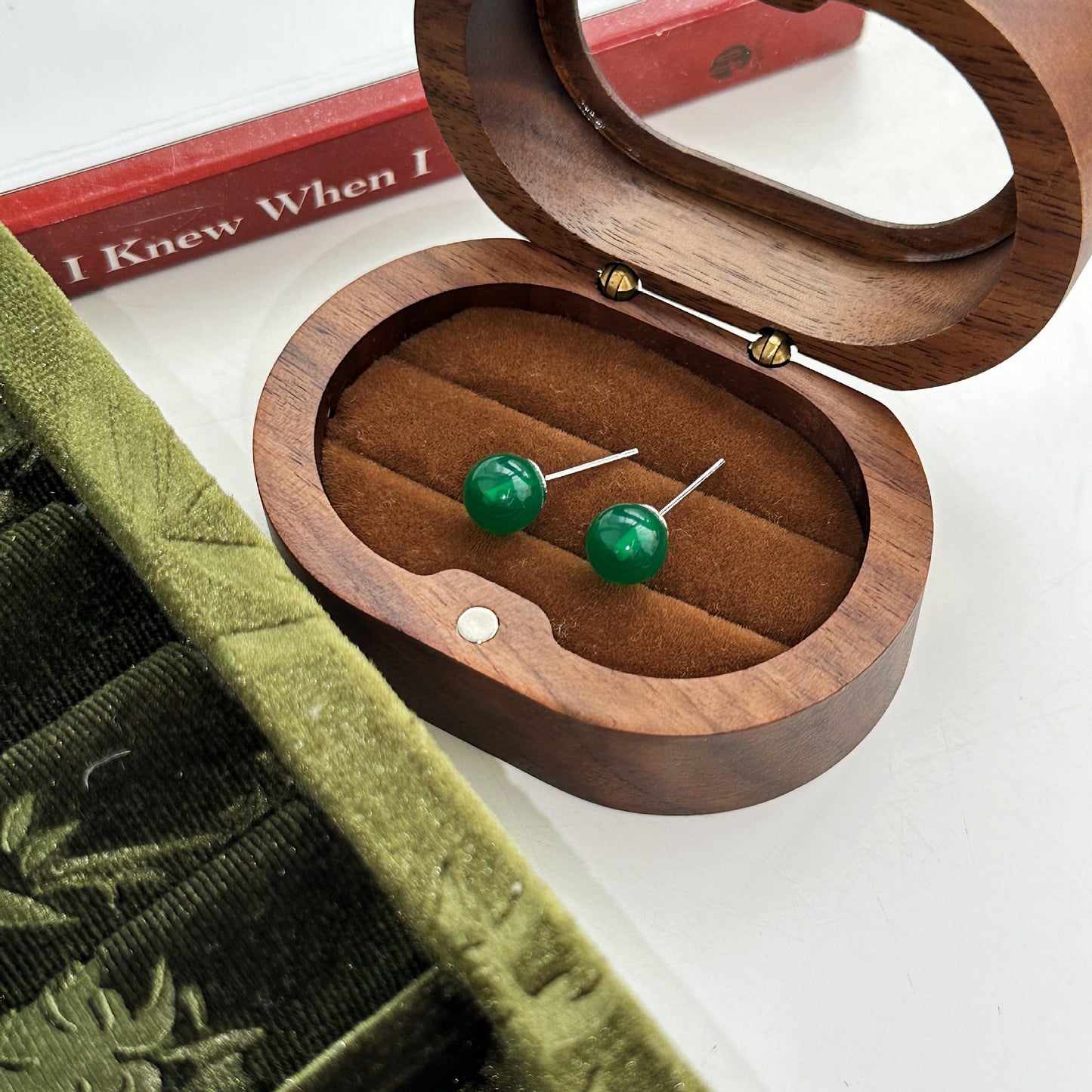 Chinese Style Imitation Jasper Green Ear Rings