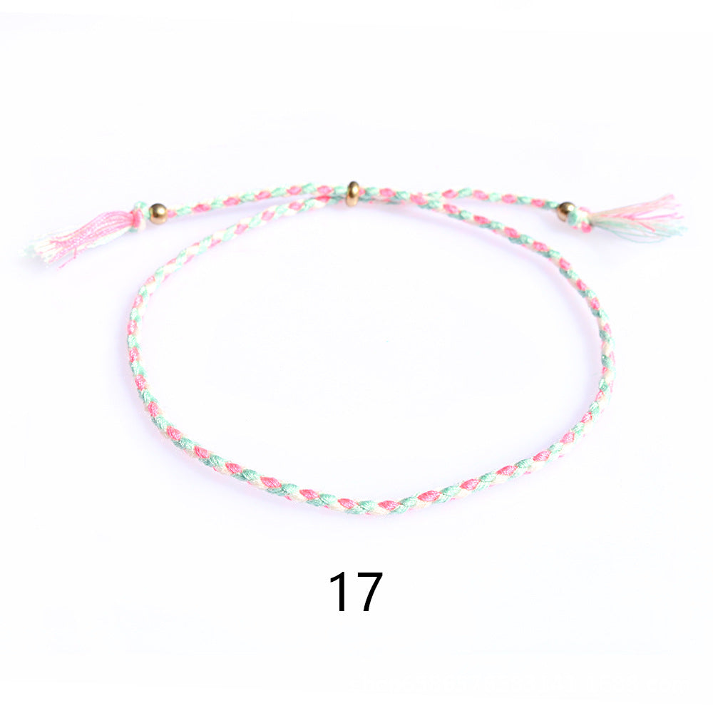 Women's & Men's Colorful Cotton String Friendship Copper Bead Bracelets