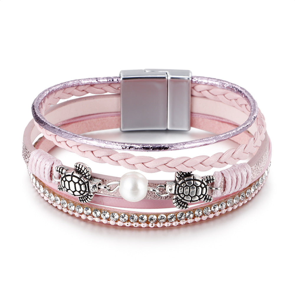 Women's Ethnic Style Pearl Turtle Magnetic Snap Bracelets