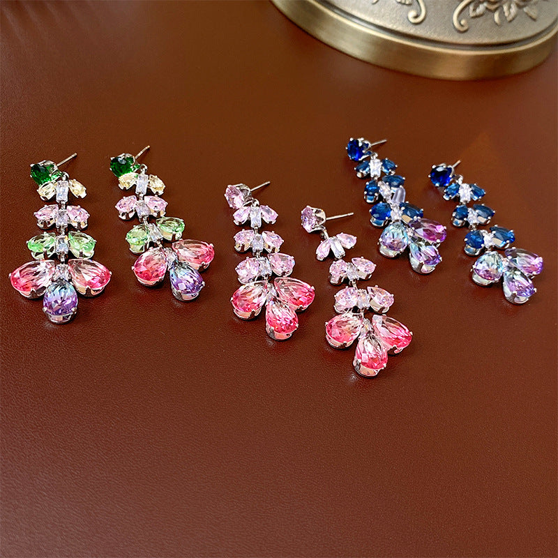 Zircon Leaf Tassel Female High Profile Fashion Light Earrings