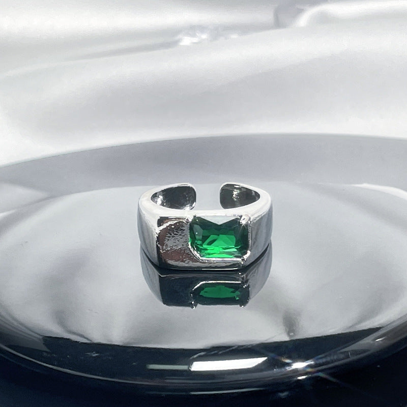 Women's Retro Green Zircon Drip Glazed Temperamental Cold Rings