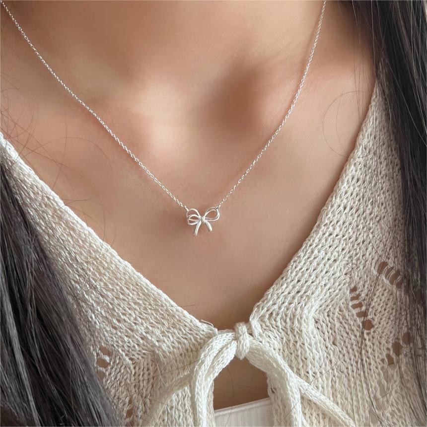 Fan Korean Style Sterling Sier Bow Necklaces