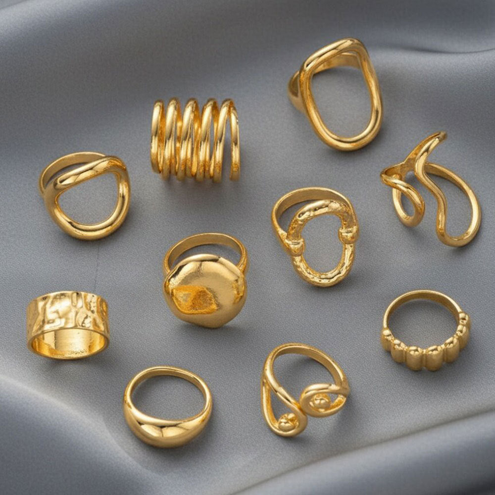 Retro Liquid Glossy Irregular Geometric Hollow Rings