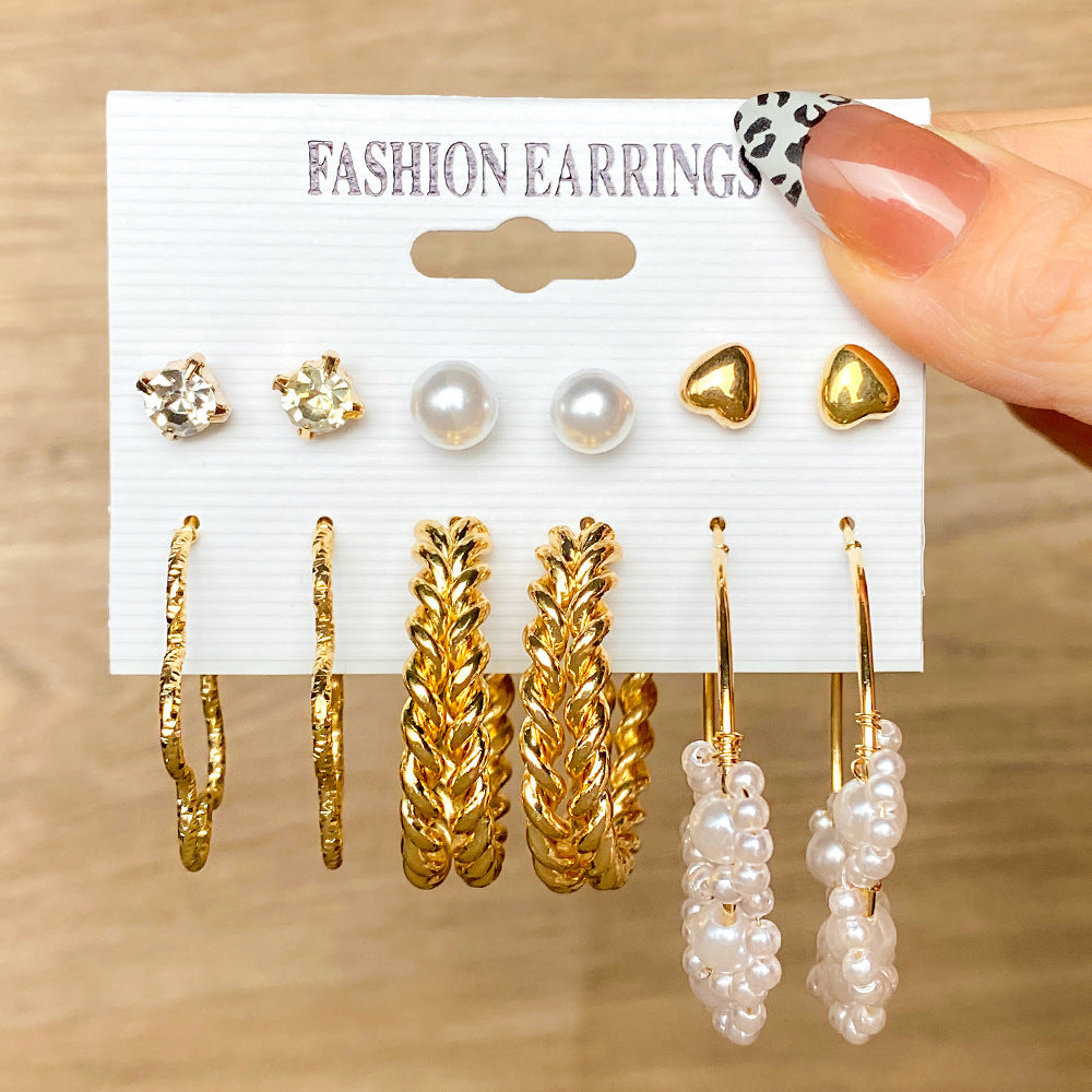 Women's Pearl Suit Retro Metal Geometry Shaped Earrings