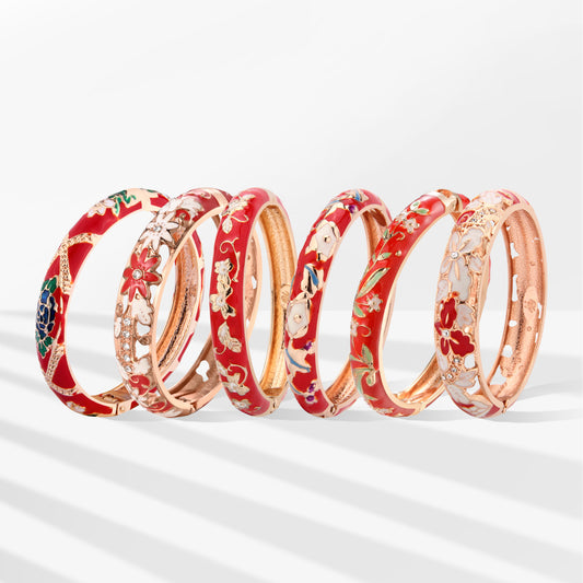 Cloisonne Red Drop Oil Flower Series Enamel Bracelets