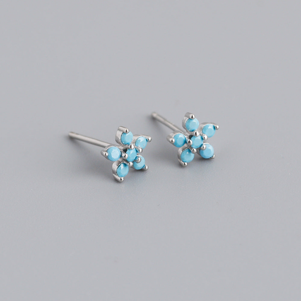 Women's Flower Sterling Sier Sweet Small For Earrings