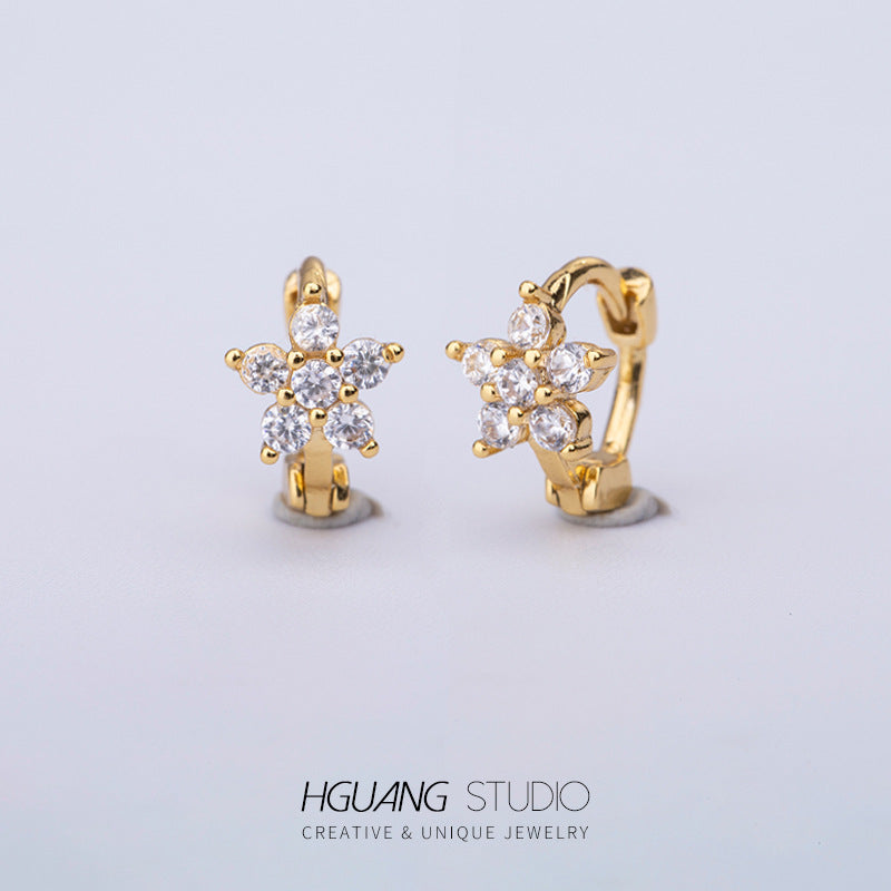 Gold Micro Inlaid Zircon Ear Bone Butterfly Crown Heart-shaped Earrings