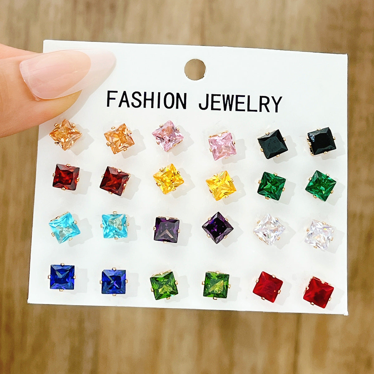 Color Square Zircon Set Niche Temperament Rings