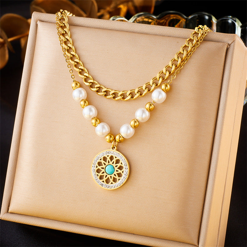 Retro Inlaid Pearl Heart Cross Eyes Pendants