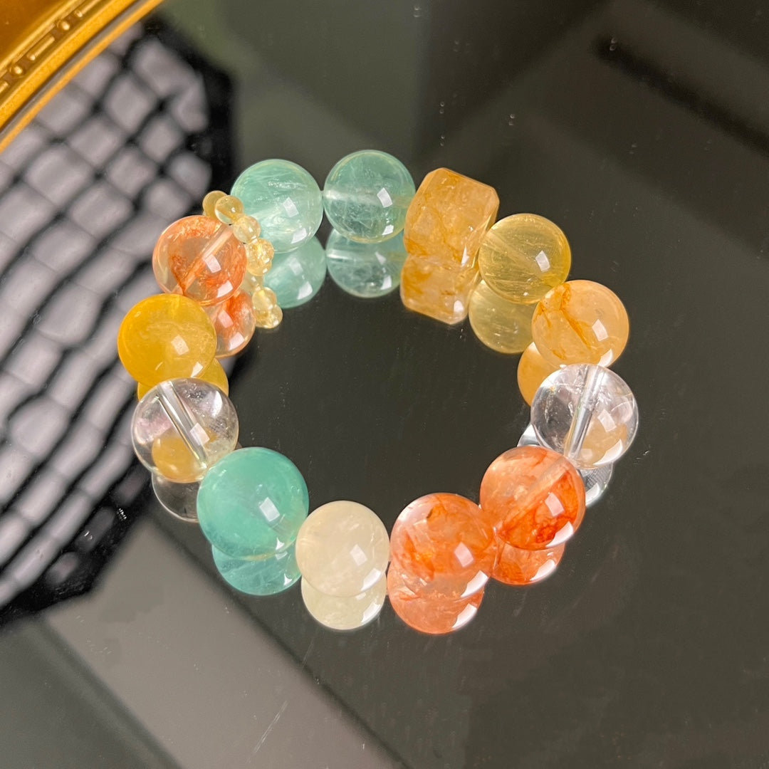 Women's Moon Natural Red Sealant Olive Green Fluorite Bracelet