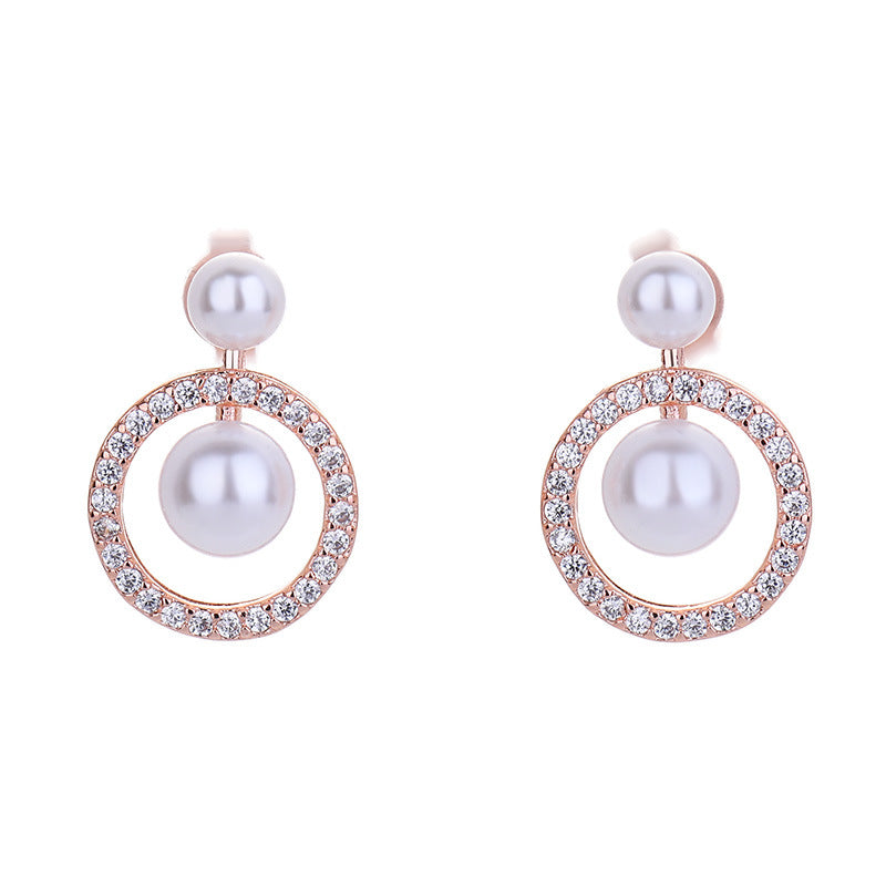 Round Trendy Full Diamond Pearl Simple Stud Earrings