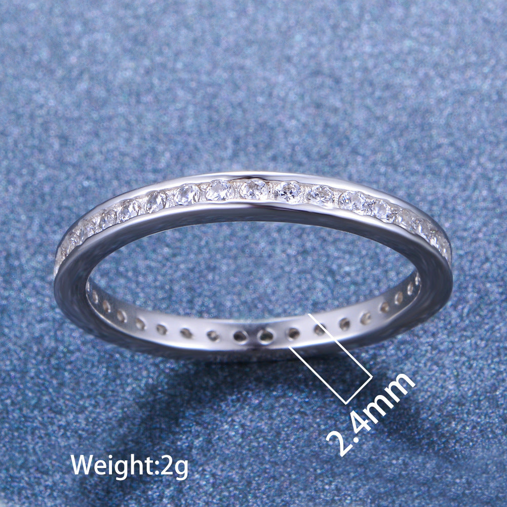 Sterling Sier Circle White Diamond Inlaid Zircon Ring