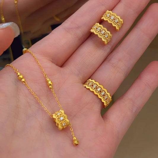 Women's Tassel Filigree Ear Gold Lace For Jewelry Set