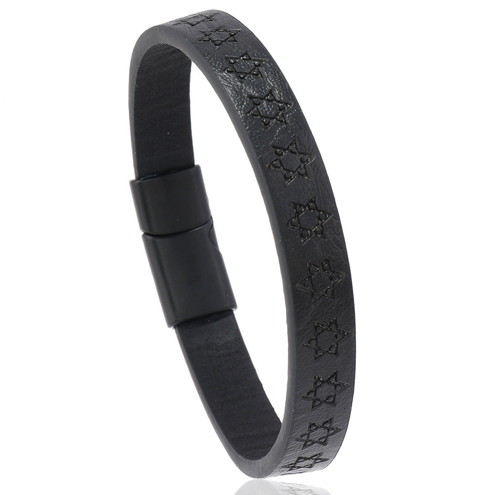 Six-pointed Star Embossed Simple Alloy Magnetic Bracelets