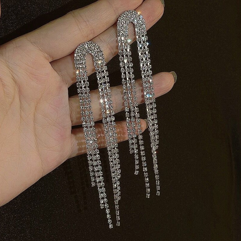 Five-pointed Star Diamond Long Tassel Rhinestone Earrings