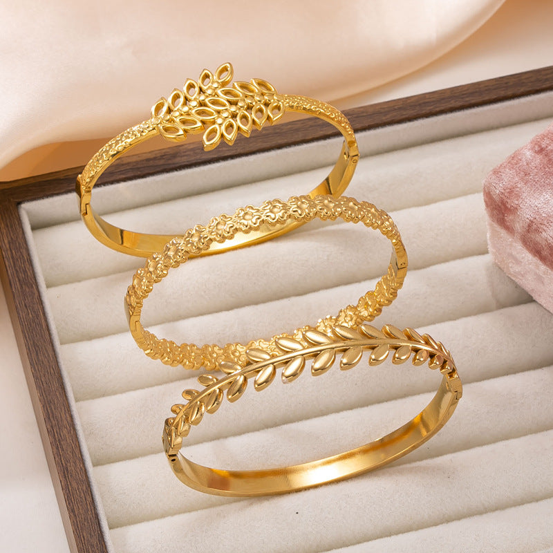 Titanium Steel Fashion Gold-plated Open Wheat Stainless Bracelets