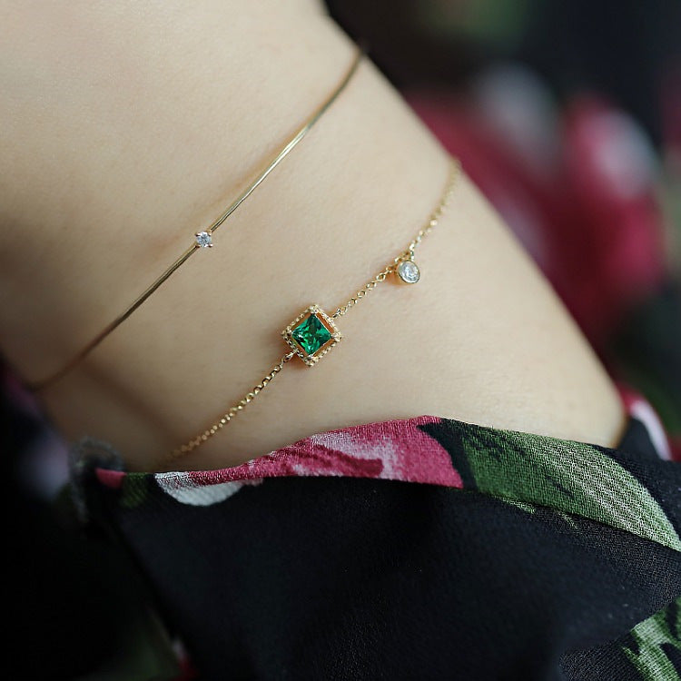 Plated Emerald Zircon Thin Simple Female Bracelets