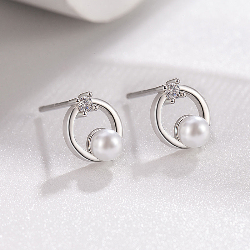 Zirconium Diamond Pearl Small Circle Female High Sense Earrings