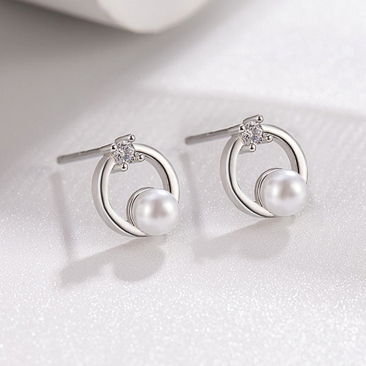 Zirconium Diamond Pearl Small Circle Female High Sense Earrings