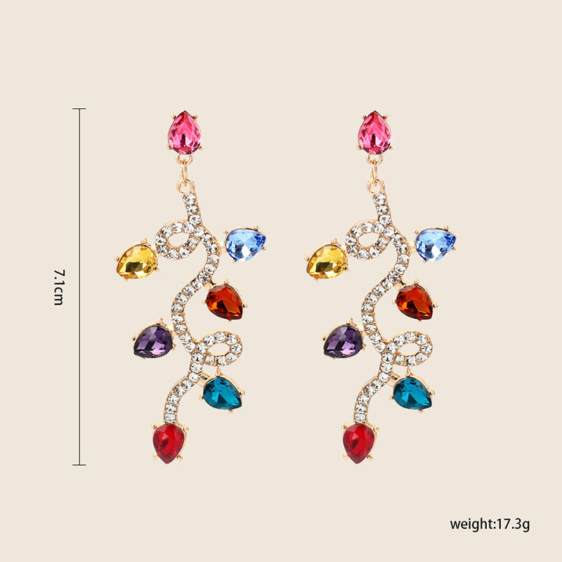 Fashionable Light Luxury Rhinestone Colorful Tassel Earrings