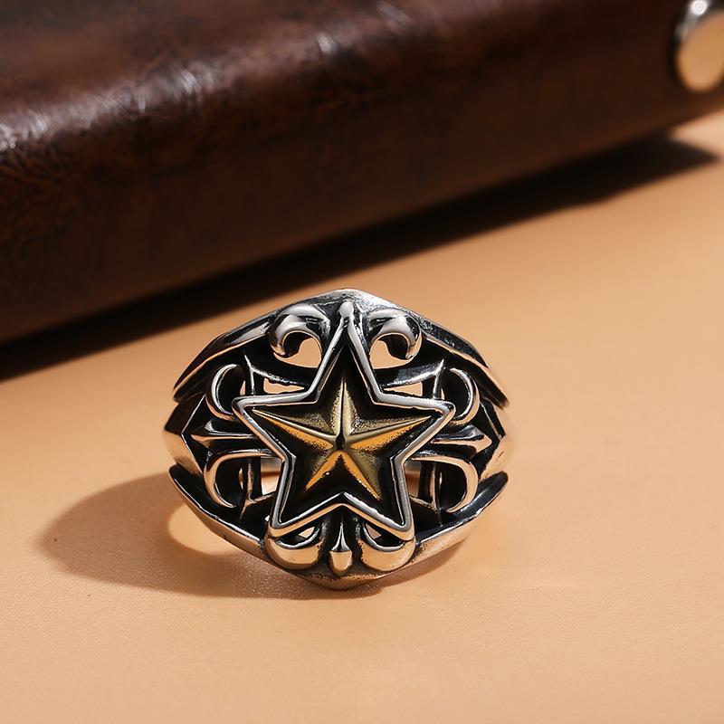 Men's Thai Sier Five-pointed Star Open Distressed Punk Index Finger Single Rings