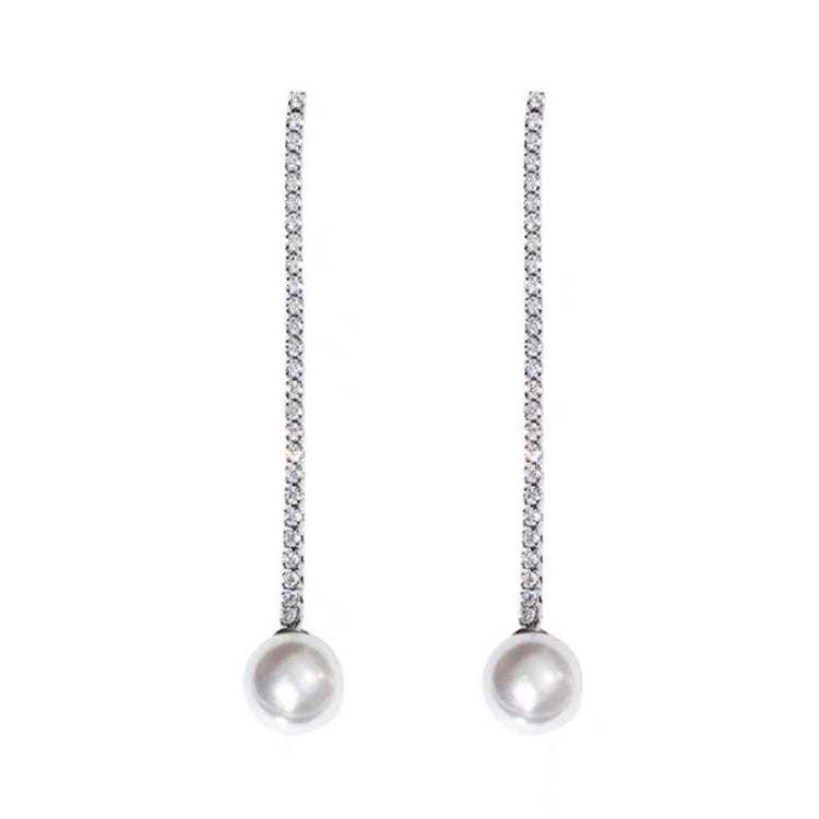 Women's Sier Pearl Tassel Personalized Long Eardrops Earrings