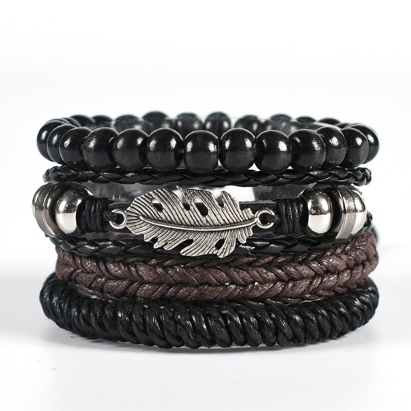 Men's Fashion Leather Woven Wings Boat Anchor Bracelets