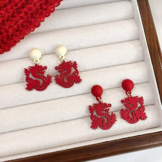 Life Red Paper Dragon Female Pearl Fresh Earrings