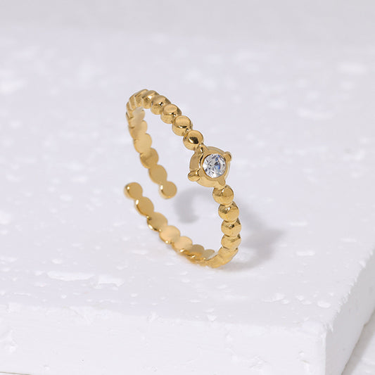 Women's Fashionable Titanium Steel Open Adjustable Rhinestone Gold-plated Rings