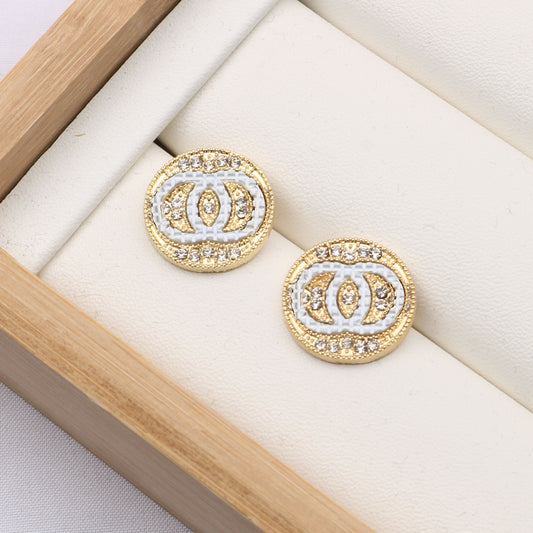 Women's Fashion Design Simple Letter Double Diamond Earrings