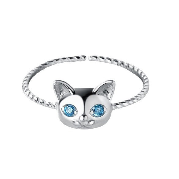 Animal Cat Blue Diamond Grain Wreath Rings