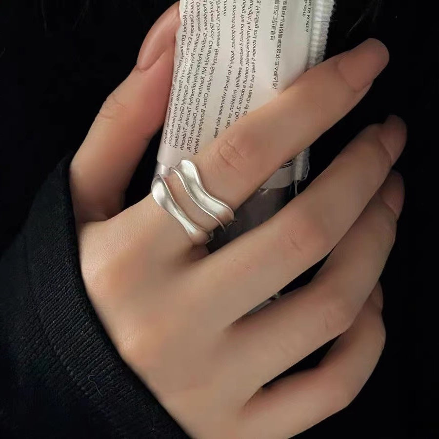 Luxury Simple Black Agate Female Niche Retro Rings