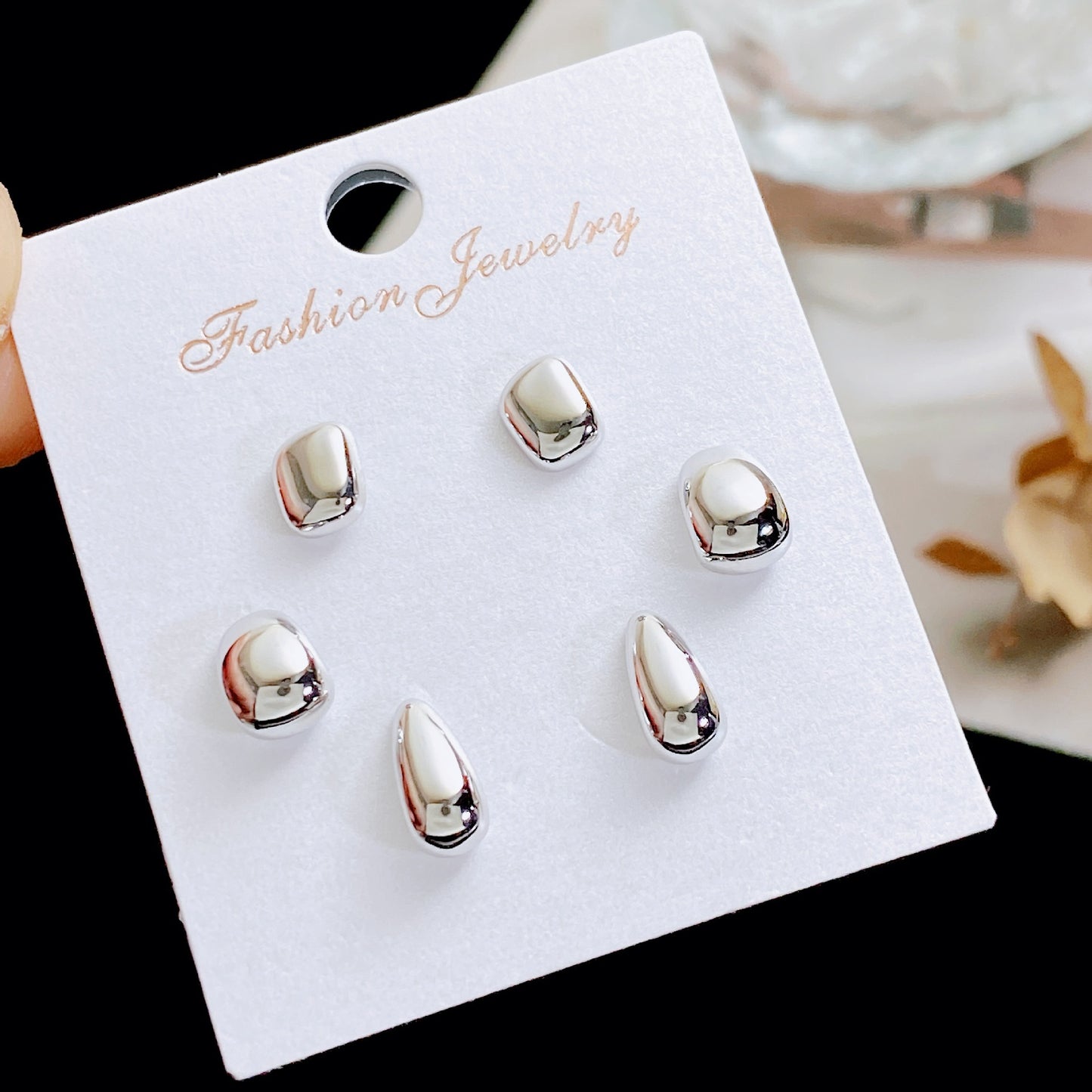 Women's Rhinestone Pearl Three Pairs Storage Ear Earrings