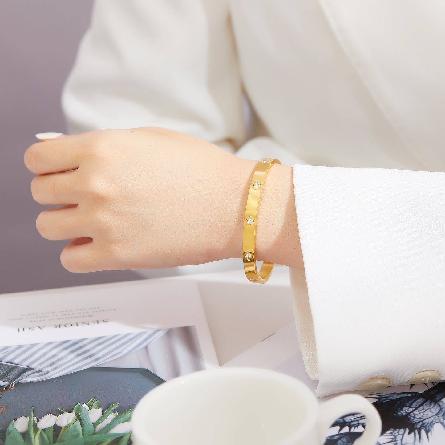 Matching Personalized Zircon Titanium Steel Korean Bracelet