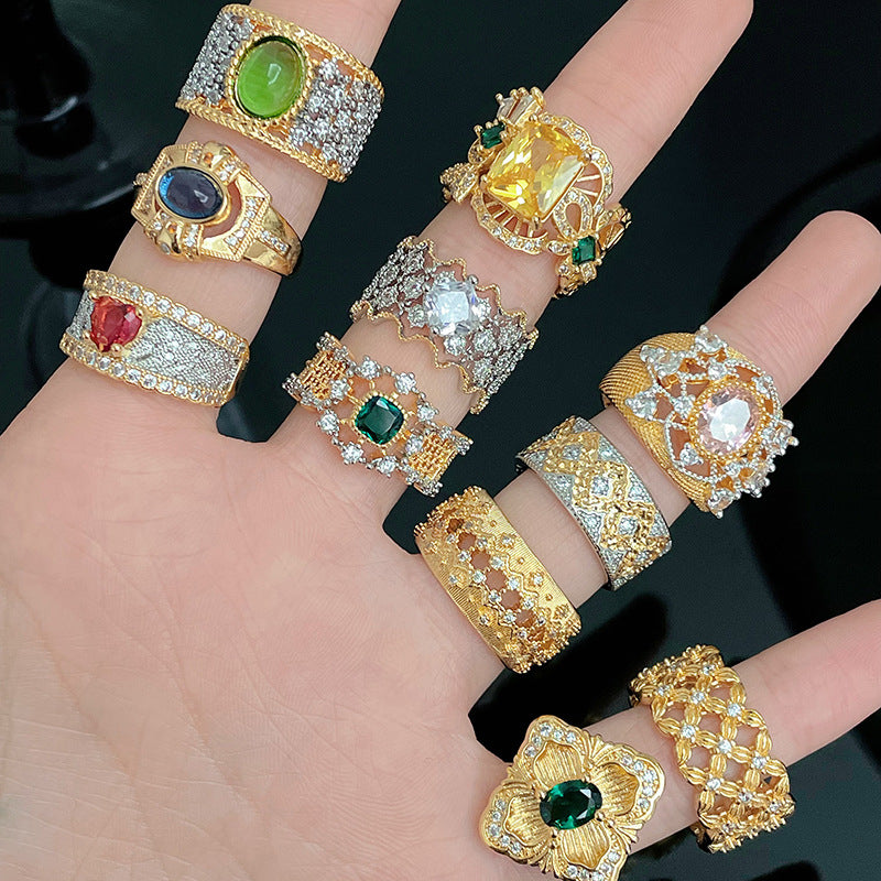 Zircon Open Brushed Light Luxury Niche Rings