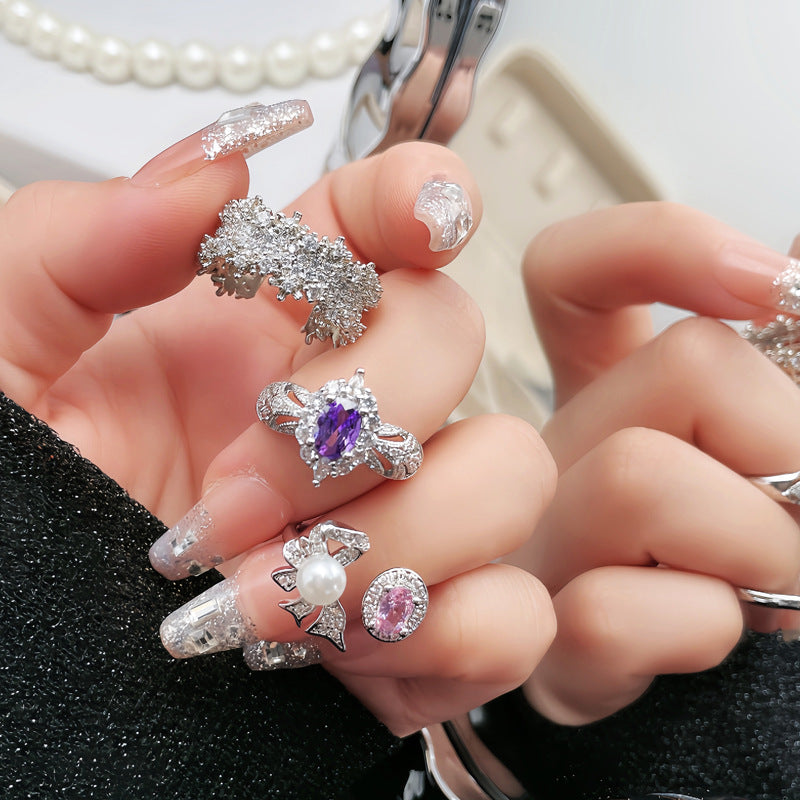 Diamond Bowknot Open Female Full Texture Rings