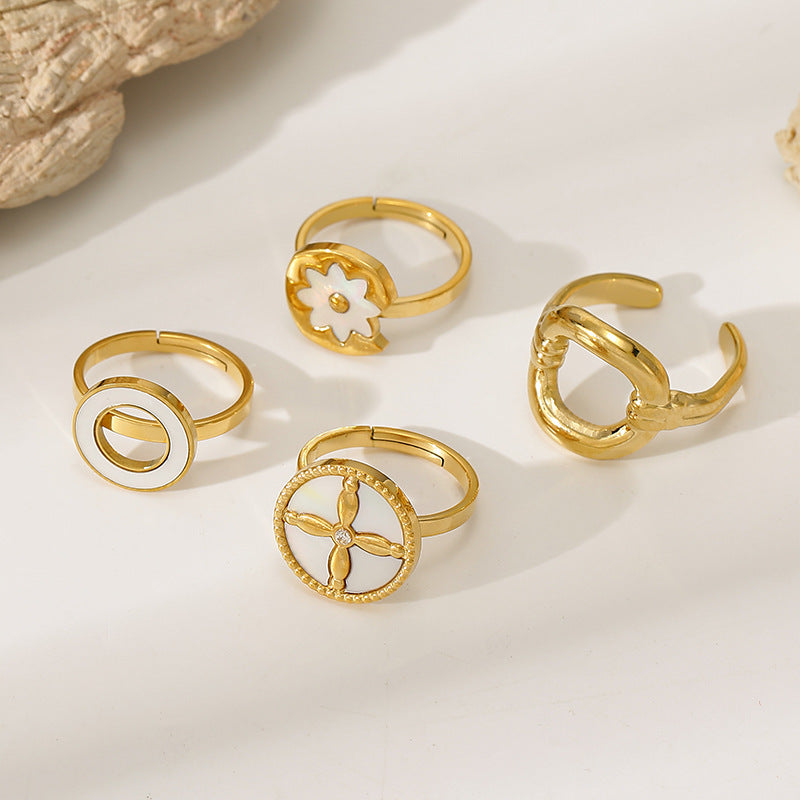 Lux White Shell Female Niche Gold-plated Design Four-leaf Ring