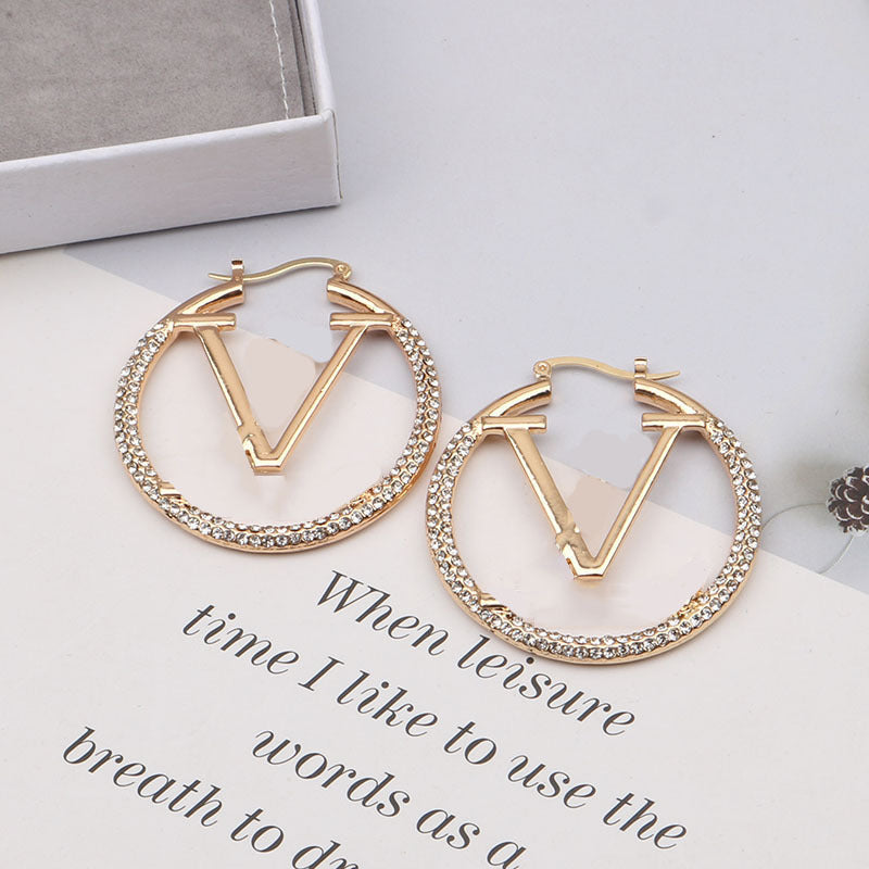 Fashion Simple Letters Hollow Jeweled Ear Earrings