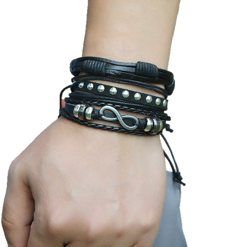 Creative Popular Rock Combination Cattle Leather Simple Bracelet