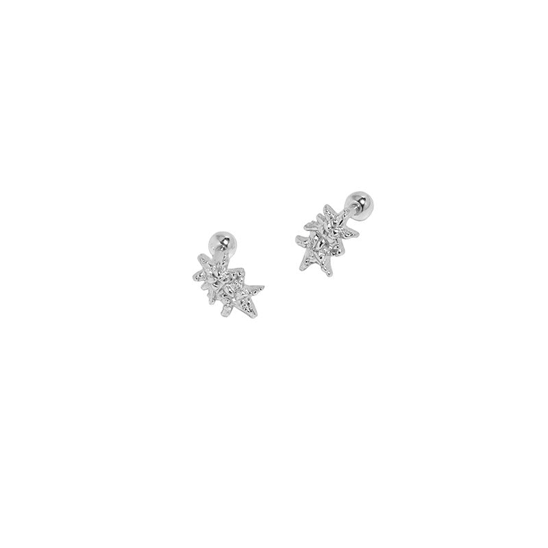 Niche Design Minimalist Starfish Screw Round Beads Tightening Buckle Earrings